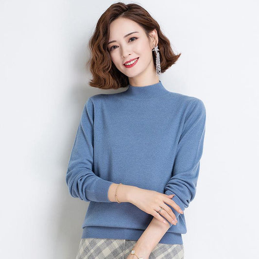 Autumn and Winter Loose Wild Cardigan Half High Neck Large Size Knitted Sweater Solid Color Comfortable Female Bottoming Shirt
