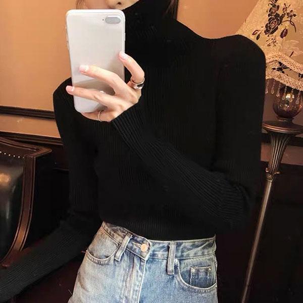 Turtleneck  Tight-fitting Bottoming Sweater Women Autumn and Winter Pile-neck All-match Pullover Slim Sweater Women