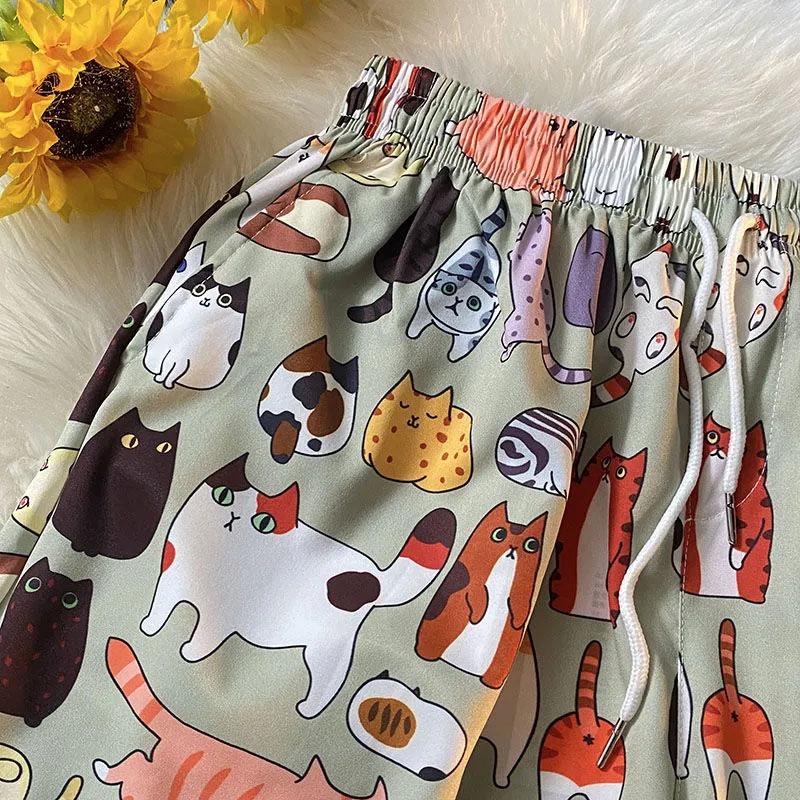 Men's Shorts Summer Casual Cat Print Loose Thin Section Couples Seaside Vacation Beach Pants Versatile Comfortable Breathable Five-point Pants