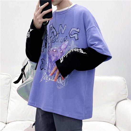 Dark Gothic Long Sleeve T-shirt Unisex Oversized Loose Fake Two Long Sleeve T-shirt Punk Harlan Long T