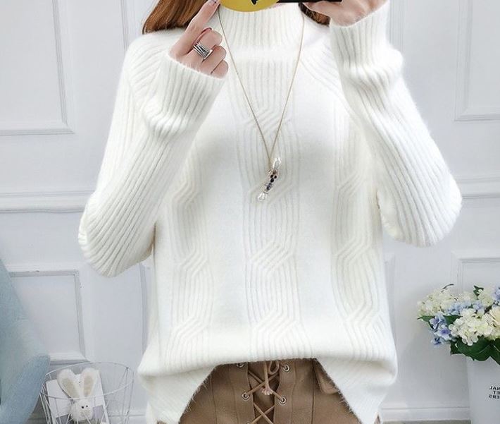 Half Turtleneck Pullover Sweater Korean Version Loose Thickened Solid Color Twist Knitted Bottoming Shirt for Women