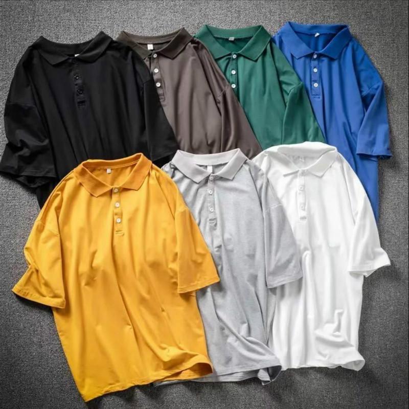Short-sleeved T-shirt Boys Summer Loose Wild Student Half-sleeved   Shirt Ins Trend Solid Color Lapel Top