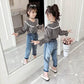 Girls Spring and Autumn Suits Thin Long Sleeves Casual Simple Natural Style Ruffle Decor Comfortable Two-Piece Set