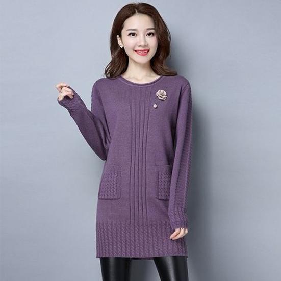 Women's Winter Large Size Versatile Thick Sweater Female Autumn Loose Long Sleeve Warm Mid-length Knitted Pullover
