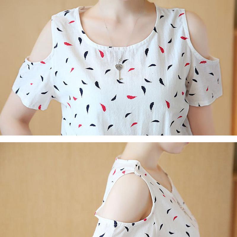 Cotton Short Off-shoulder Dress Floral Waist Slimming Dress Ladies Off-shoulder Dress Cotton Fabric Sweat-absorbent and Breathable