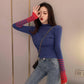 Color Matching Sweater Women's Retro Wild Style Slim Bottoming Sweater Long Sleeve
