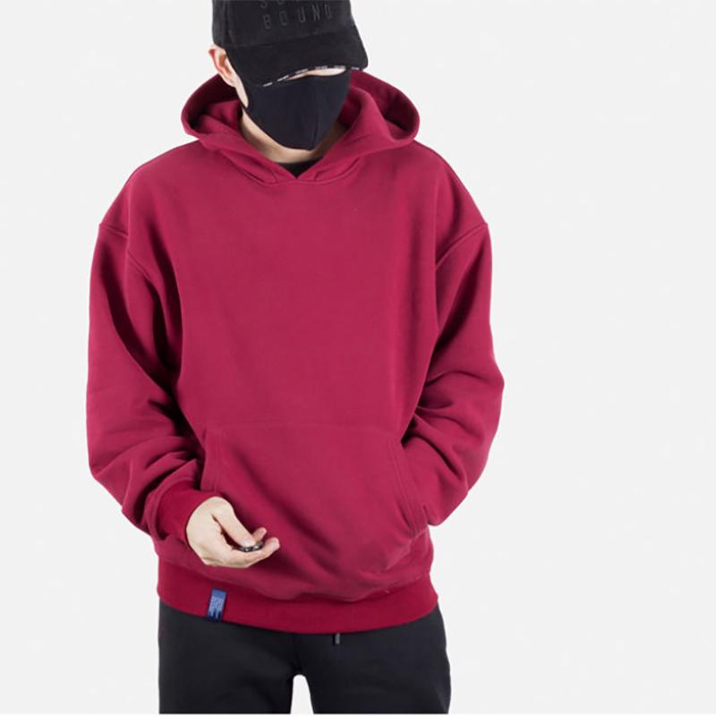 Pure Cotton Plus Velvet Thick Loose Solid Color Youth Sweater Hooded Sweater Men's Autumn and Winter Models