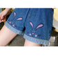 Embroidered Denim Shorts Women's Loose Ripped Wide Leg Large Size 150kg High Waist A-line Pants
