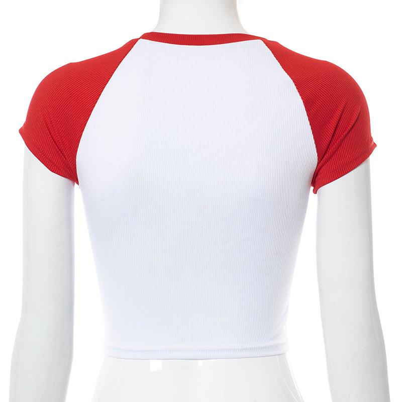 Summer Women's T-shirt Fresh and Sweet Round Neck Pullover Print Crop Top Mercury Raglan Graphic Y2K Tee
