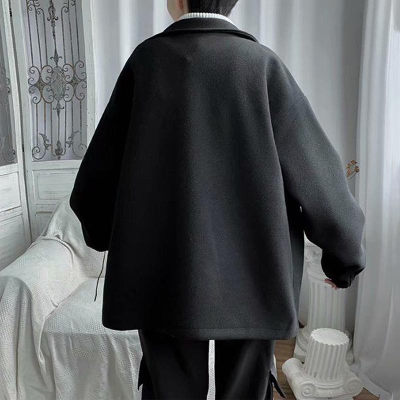 Autumn and Winter Woolen Coat Men's Loose Casual Large Size Coat Tide Brand All-match Mid-length Windbreaker Warm and Comfortable