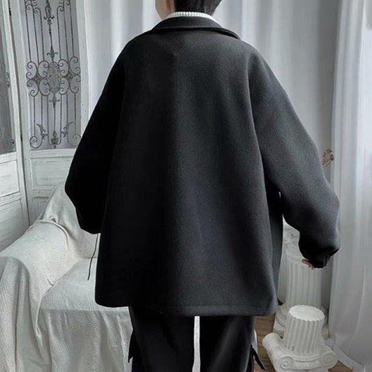 Autumn and Winter Woolen Coat Men's Loose Casual Large Size Coat Tide Brand All-match Mid-length Windbreaker Warm and Comfortable