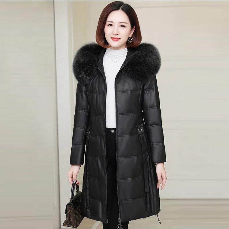 Women's Solid Color Embroidered Down Jacket Mid-length Korean Style Loose Thick Coat Warm Cotton Coat Large Fur Collar Winter Quilted Jacket