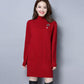 Mid-length Loose Dress In Autumn and Winter Casual Knitted Pullover Base Skirt Half-high Collar Thickened Female Sweater Dress
