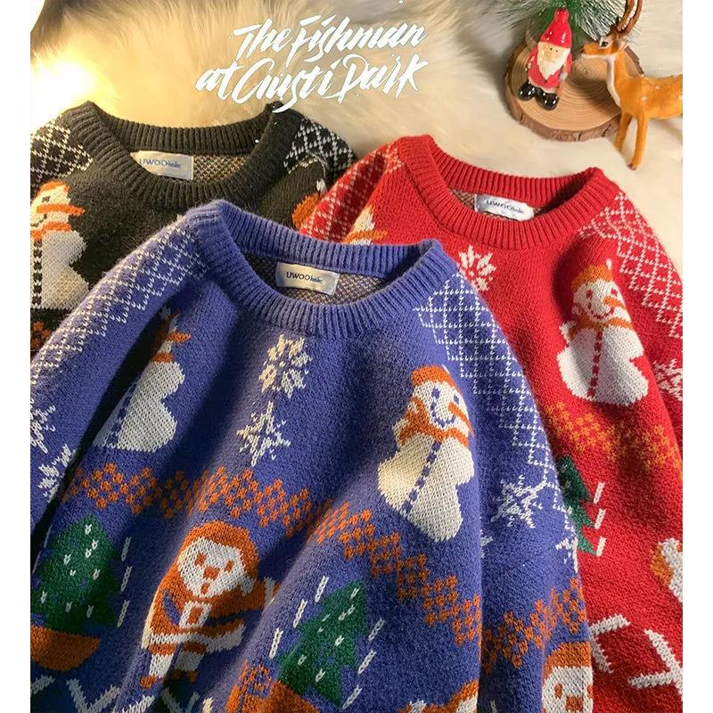WTEMPO Christmas Couple Sweater Crew Neck Sweater Soft Casual Knitted Sweater Winter Warm Pullover