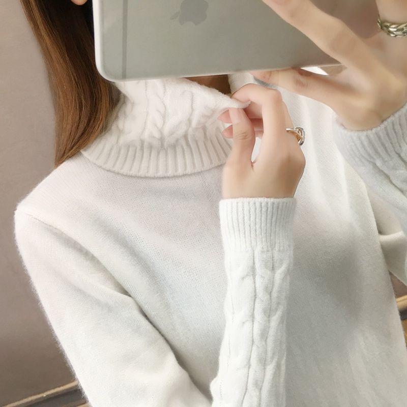 Pofulove Women Turtleneck Pullover Sweater Solid Basic twist Knitted long sleeves Sweater Jumper