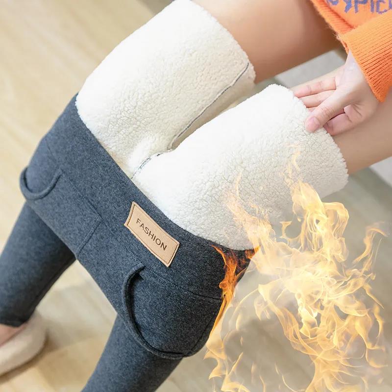 Super Thick Lamb Velvet Leggings Women's Outer Wear Winter Plus Velvet Thick Plus Size High-waist Slim-leg Pants Warm Cotton Trousers