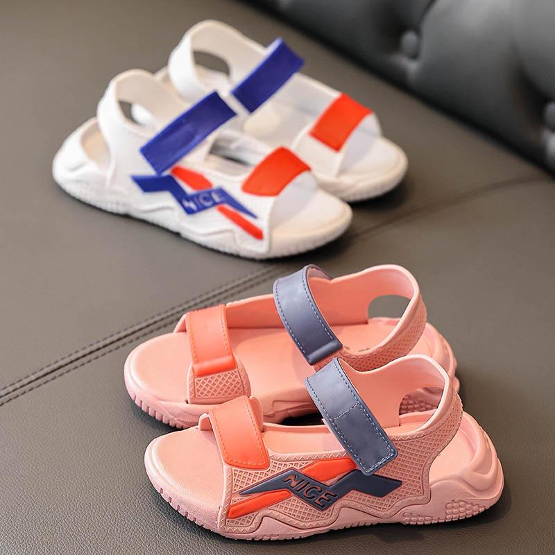 Sandals Solid Color Contrast Color Non-slip Soft Bottom Cartoon Indoor Small, Medium and Large Children Outside Wear Beach Open-toe Sandals