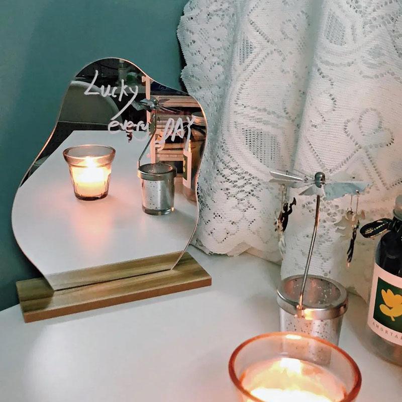 Irregular Mirror Simplicity Single Wooden Makeup Mirror Desktop Creative Travel Student Dormitory Bedroom Home Decoration