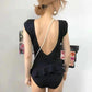 Korean Sexy Backless Triangle One-piece Swimsuit Women Cover Belly Slim Conservative Beach Swimsuit Sleeveless Irregular Hem Bikini Swimwear