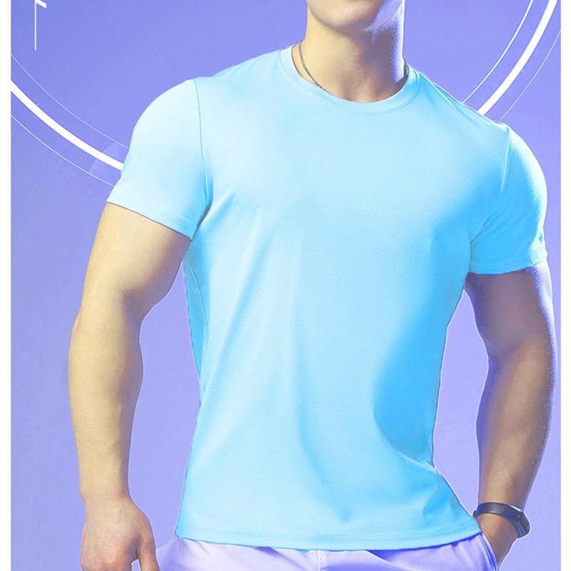 Summer Sports T-shirt Men's Breathable Stretch Fitness Shirt Short-sleeved Bottoming Casual Running Training Clothes Pure Color Wild