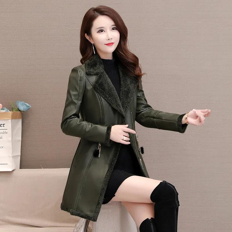 Winter Leather Jacket Fashion Slim PU Leather Lapel Leather Jacket All-match Large Size Leather Coat for Women