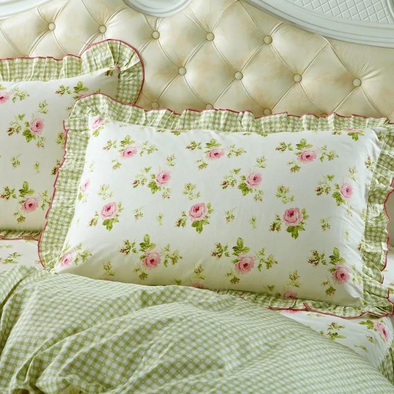 A Pair of Pure Cotton Floral Pillow Cases Pastoral Lace Pillowcases Double Bed Supplies To Increase Pillowcases Universal