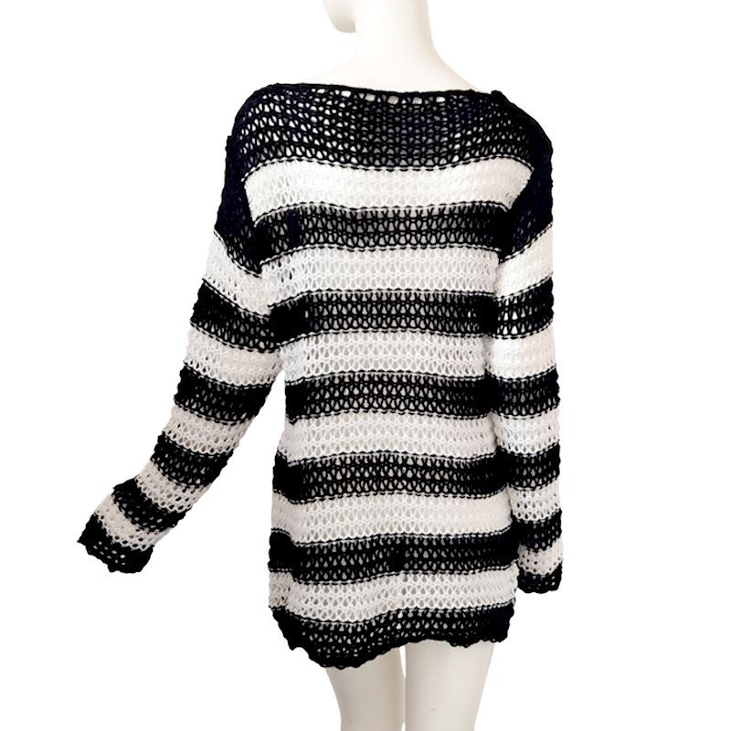 Sweater Women's Dark Striped Pullover Knitwear Gothic Style Ripped Hole Long Top Loose Trending Sweater Autumn and Winter Jumper