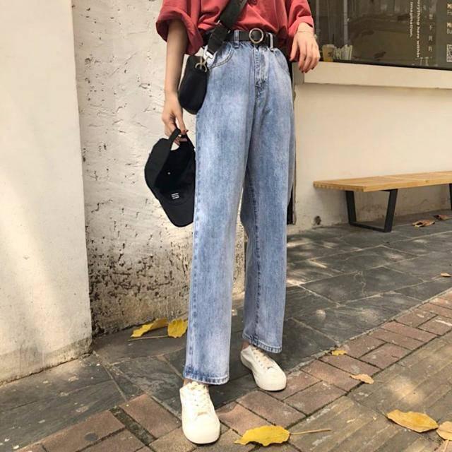 WTEMPO Women's Jeans Summer Retro High Waist Thin Section Straight Pants Wild Loose Trousers Wide Leg Pants