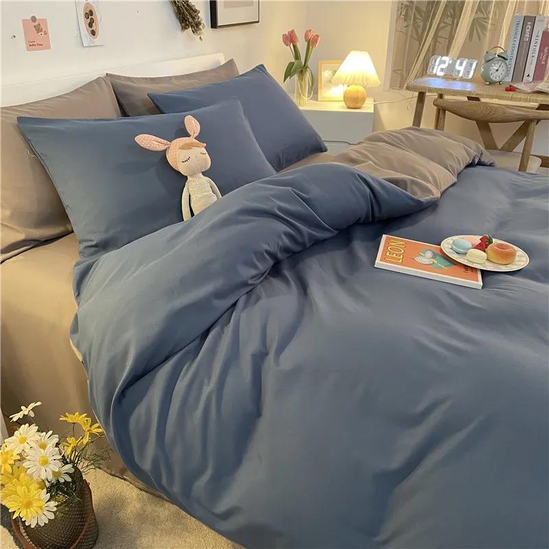 Pure Color Simple Nordic Fengshui Washed Cotton Four-piece Quilt Cover Sheet Student Dormitory Three-piece Bedding