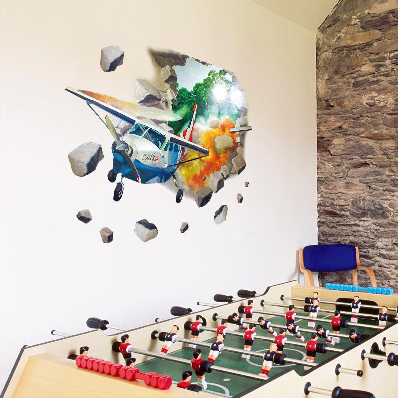 [Wall sticker ]3d Broken Wall Aircraft Children 'S Wall Stickers For Kids Rooms Bedroom Wall Decals