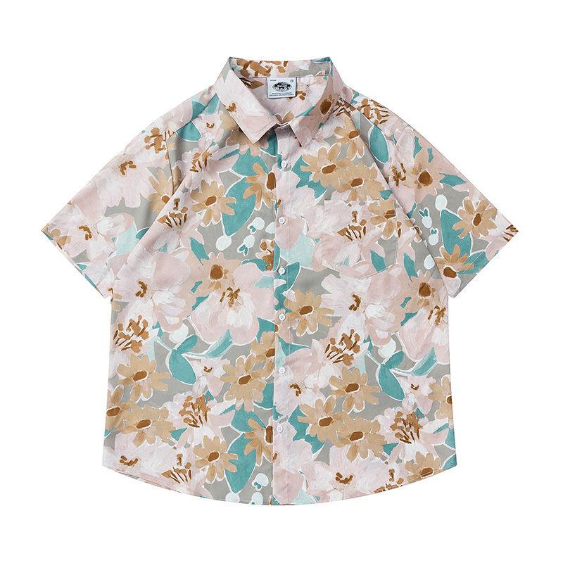 Summer Retro Floral Full-print Short-sleeved Shirt Men's Street Fashion Street Lazy Style Loose Couples Floral Shirts for Men and Women