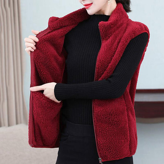 Coral Fleece Warm Outer Wear Women's Vest Double-sided Fleece Vest Stand-up Collar Zipper Sleeveless Jacket Women's Warm Vest