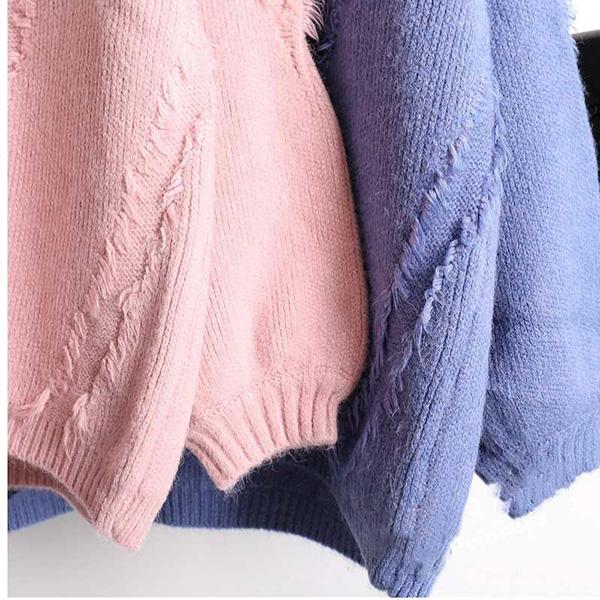 Spring and Autumn Loose Fashion Blouse Student V-neck Knitted Pullover Sweater Women