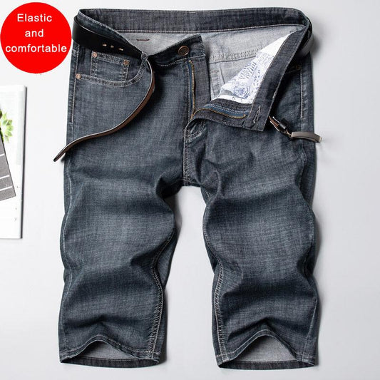 Summer Thin Stretch Men's Denim Shorts Men's Five-point Pants Retro Loose Straight Large Size Youth Pants