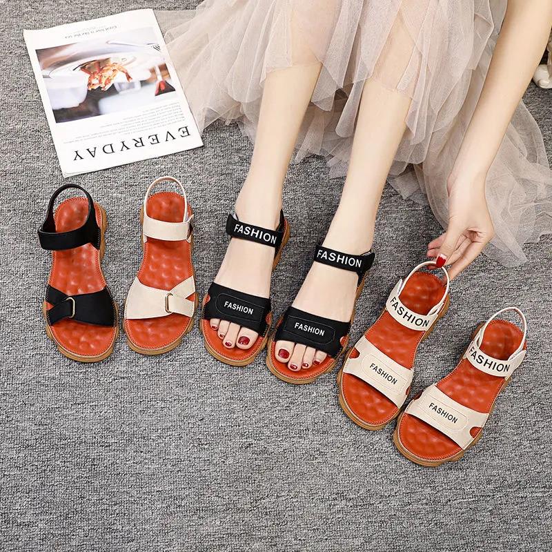Tendon Sole Sandals Female Summer Fairy Style Flat Sandals Net Celebrity Students All-match Rome