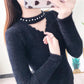 Faux Mink Fleece V-Neck Sweater Warm Slim Fit Pullover Women Fashion Plush Long Sleeve Sweater