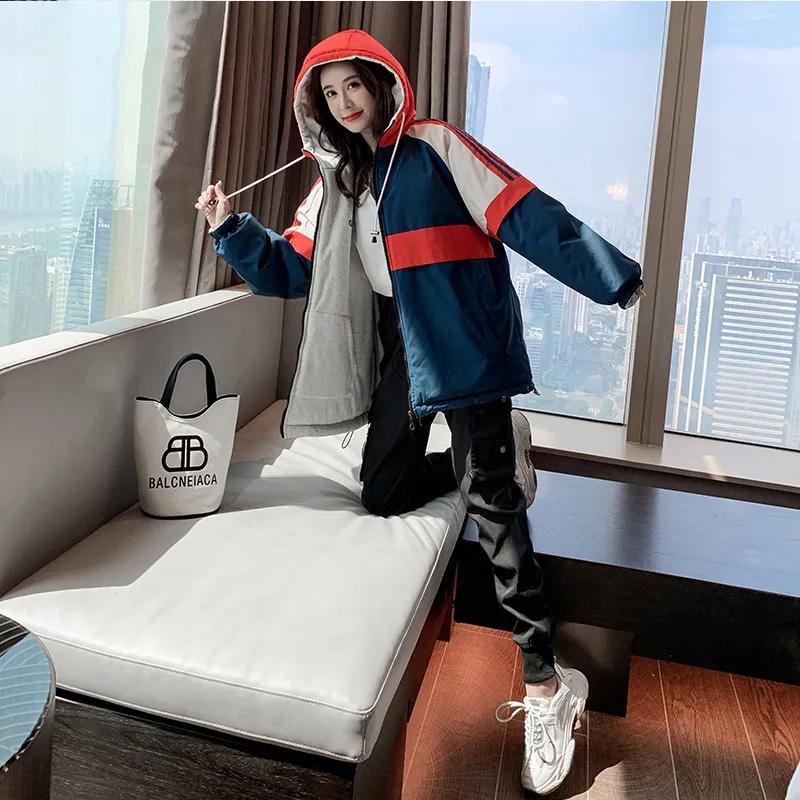 Women's Coat Double-sided Cotton Clothing Autumn and Winter Tooling Student Cotton Clothing Thickened Hooded Jacket Loose Casual Wear Sports Top