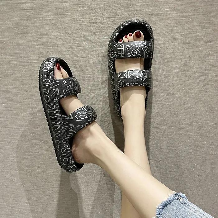 Women's Summer Thick-soled Slippers Cute Wear Out Non-slip Couples Beach Sandals and Slippers for Men's Flip-flops