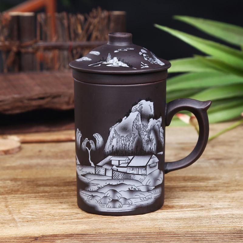 360ML Teacup with Infuser and Lid Handmade Hand Painted Dragon Beauty Purple Clay Tea Mug Ceramic Water Mug Drinkware