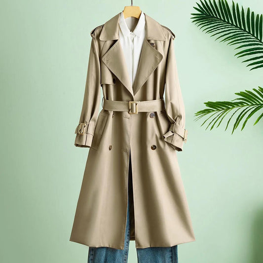 Autumn Korean Fashion Lace-up Small Casual Mid-length Windbreaker Women