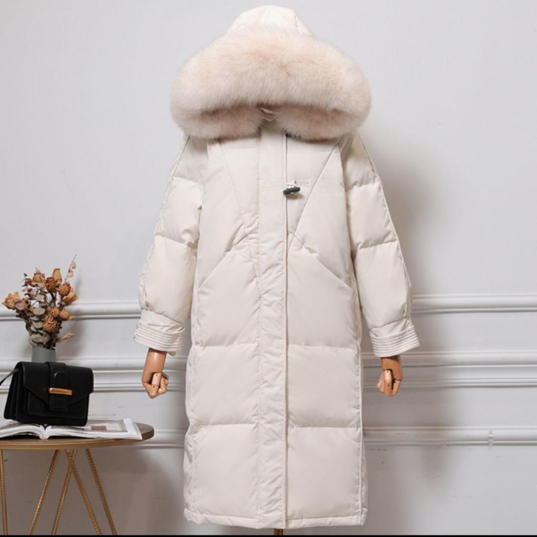 White Duck Down Jacket Women's Mid-length Fox Fur Large Fur Collar Loose Over The Knee Plus Down Thickened Women's Winter