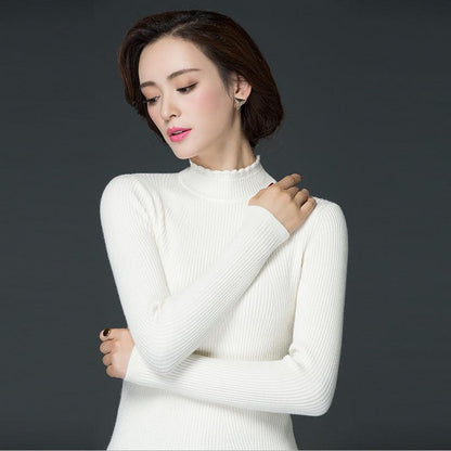 Women's Wool Sweater High Collar Thick Solid Color Sweater Short Slim Bottoming Shirt