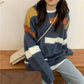 Pofulove Winter Korean Lazy Color-matching Sweater Female Loose Wild Mid-length Pullover Sweater