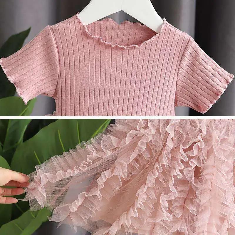 Children's Clothing Girls Short-sleeved Dress Summer Dress Baby Girl Princess Dress Mesh Cake Sweet Tutu Skirt
