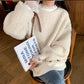 Pofulove Plus Velvet Thickened Lamb Sweater Sweater Women Loose Coat Winter Fake Two Lace Christmas