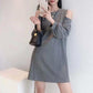 Spring and Autumn Retro Bottoming Shirt Strapless Sexy Bag Hip One-piece Dress Loose Solid Color Long-sleeved Dress Female Scheming Niche Design