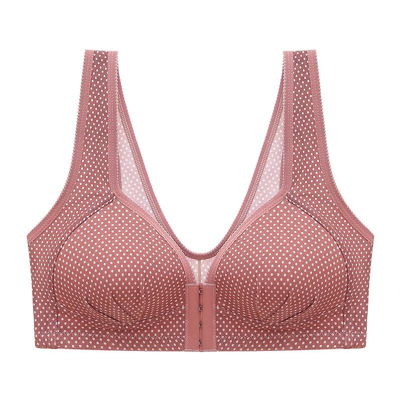 Women Front Buckle Underwear Large Size No Steel Ring Gathered Side Double-shoulder Printed Double-shoulder Waistcoat Thin Bra