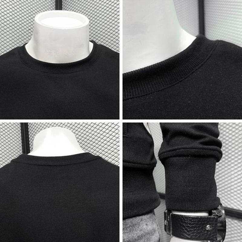 Round Neck Sweater Men's Spring and Autumn Casual Fashion Inner Wear Slim Long-sleeved Design Sense Stitching Thin All-match Top