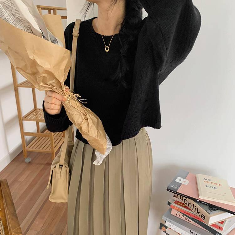Pofulove Autumn Winter Wild Long-sleeved Pullover Sweaters Female Students Short Loose Base Coat