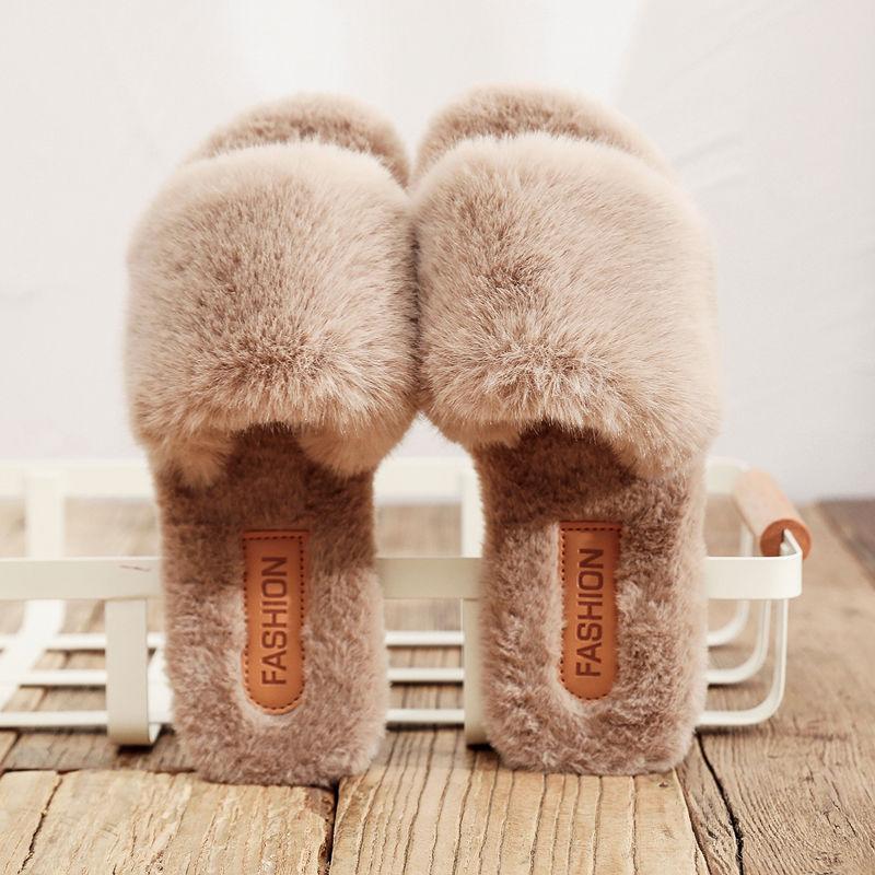 Hairy Slippers Women's Outer Wear Slippers Winter Home Cute Cotton Slippers Warmth Soft and Breathable Non-slip Home Warm Cotton Slippers